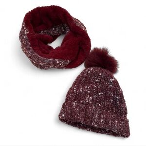 Burgundy Knit Hat and Scarf Set